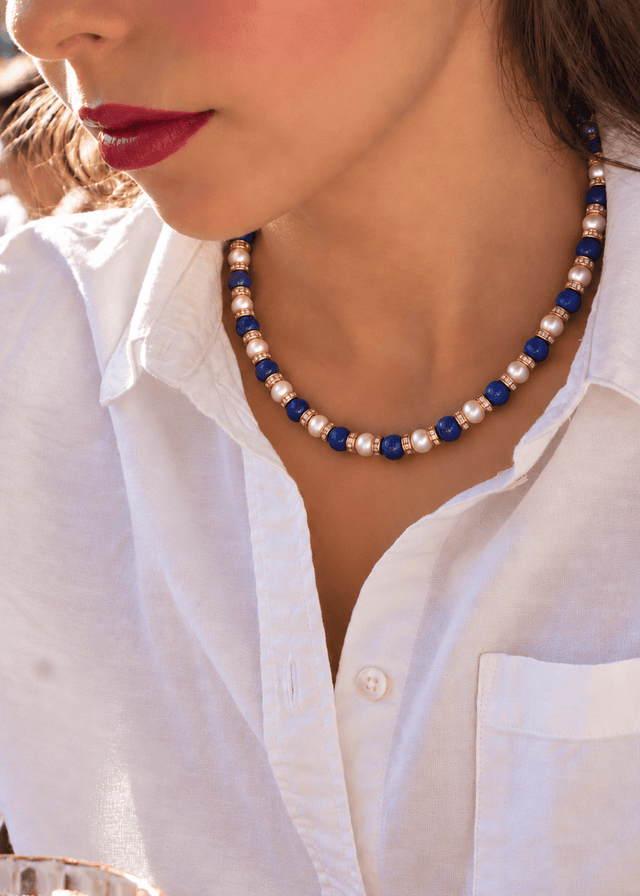 Collier Schachmatt Lapis Lazuli et Perles de Culture - NEIJE