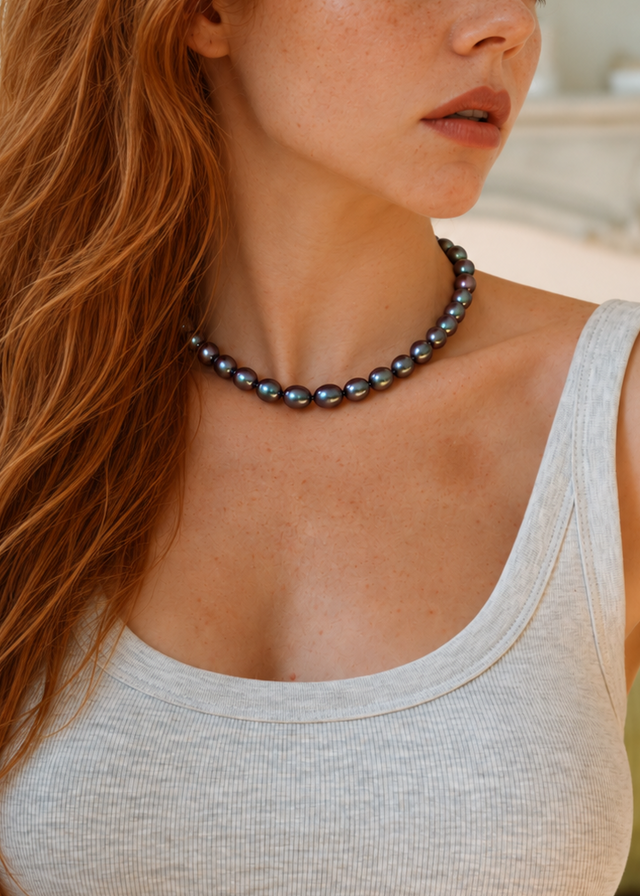 Collier Perles de Culture Noires