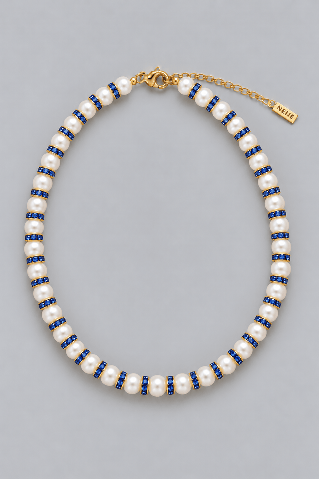 Collier Madame Bovary Perles de Culture avec Diamants Bleus - NEIJE
