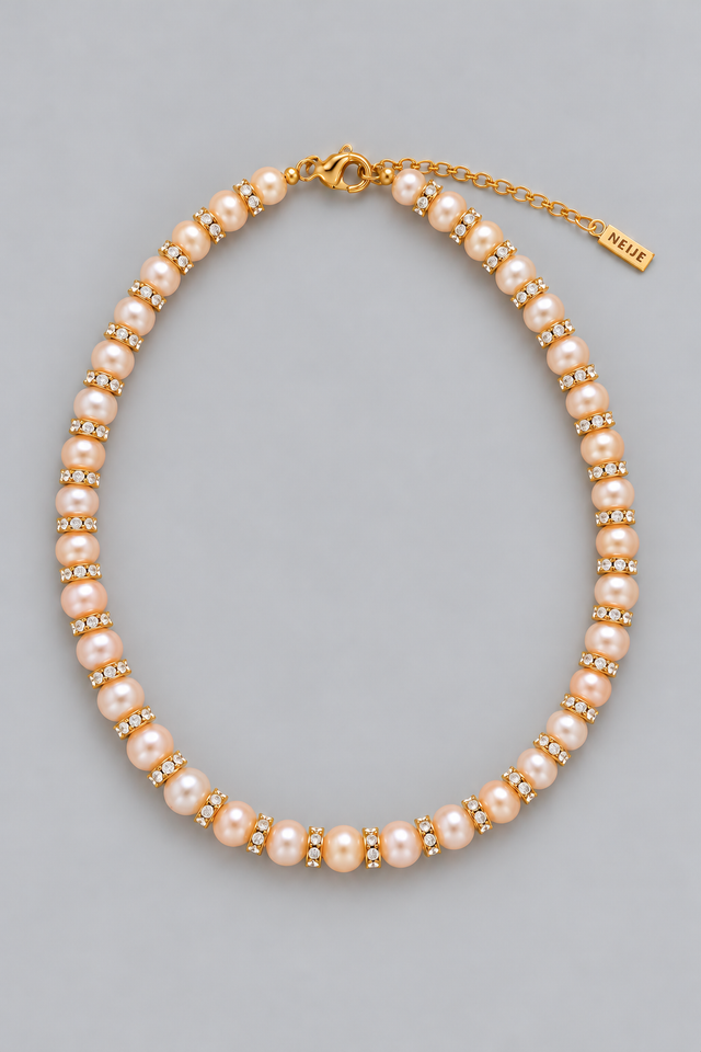 Collier Perles de Culture Rose et Diamants