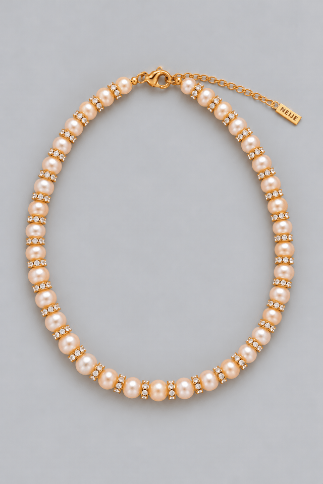 Collier Madame Bovary Perles de Culture Roses avec Diamants - NEIJE