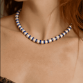 Parure Collier & Bracelet Perles de Culture Blanches avec Diamants Bleus - Madame Bovary - NEIJE