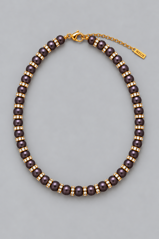Collier Madame Bovary Perles de Culture Noires avec Diamants - NEIJE