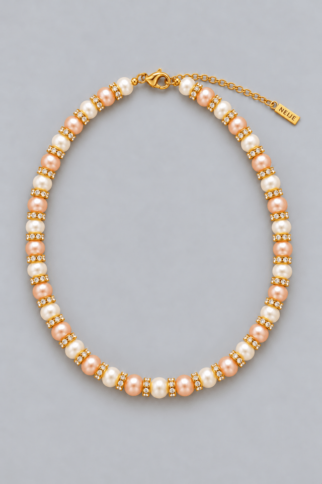 Collier Schachmatt Perles de Culture Roses et Blanches avec Diamants - NEIJE