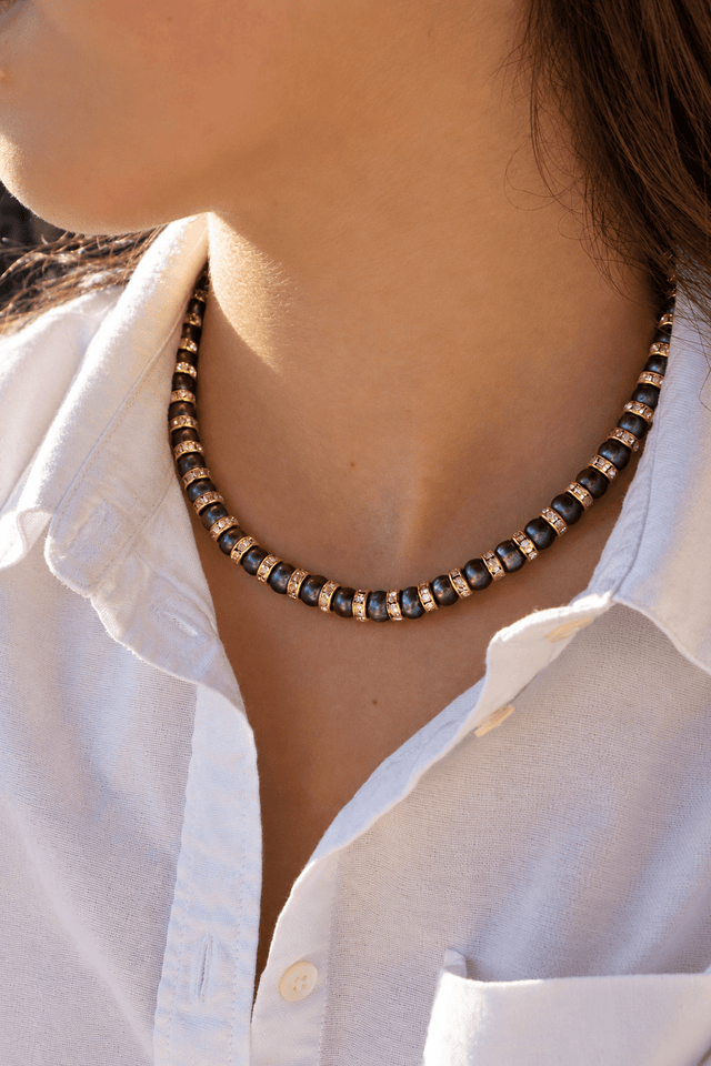 Parure Collier & Bracelet Perles de Culture Noires avec Diamants - Madame Bovary - NEIJE