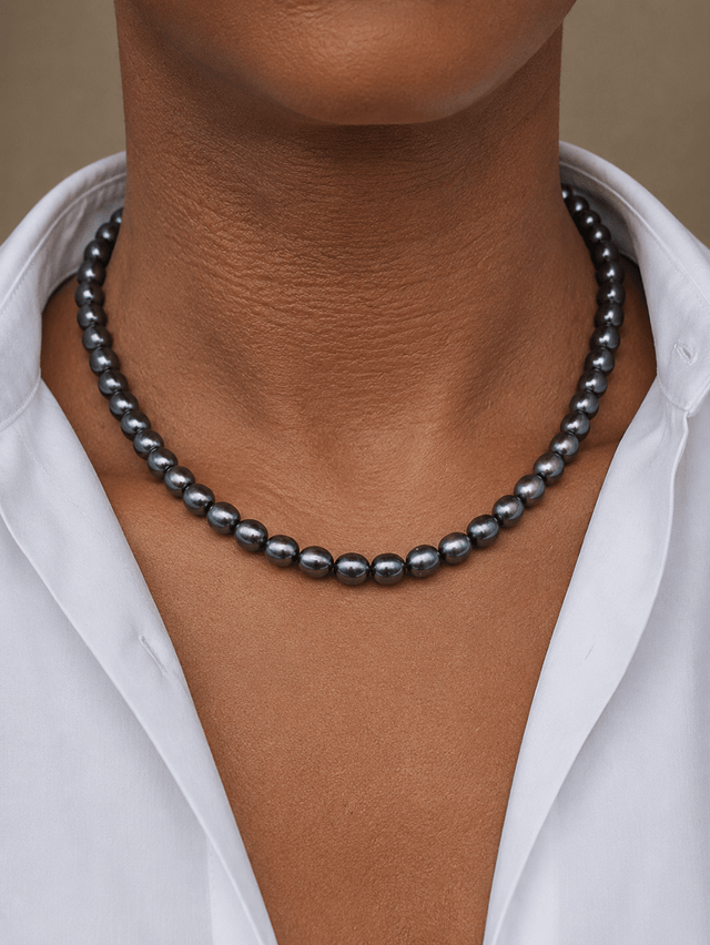 Collier homme perle d'eau douce noire et argent 925 - NEIJE
