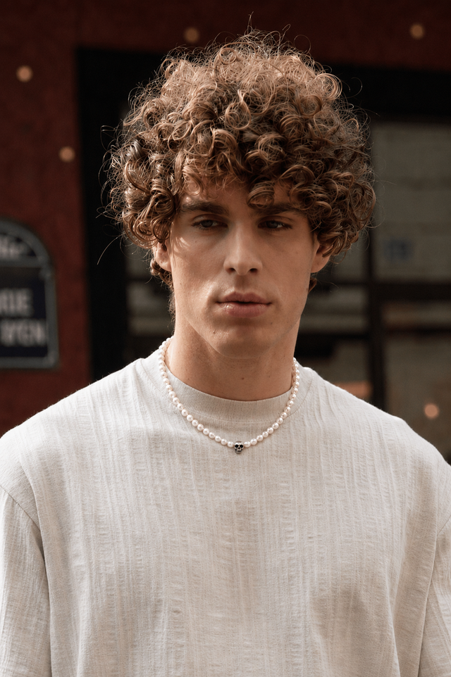 Collier Homme Perle Tête de Mort en Argent 925