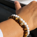 Duo Bracelets Homme Oeil de Tigre et Perles d'eau douce