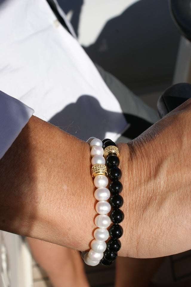 Duo Bracelets Homme Onyx et Perles d'eau douce