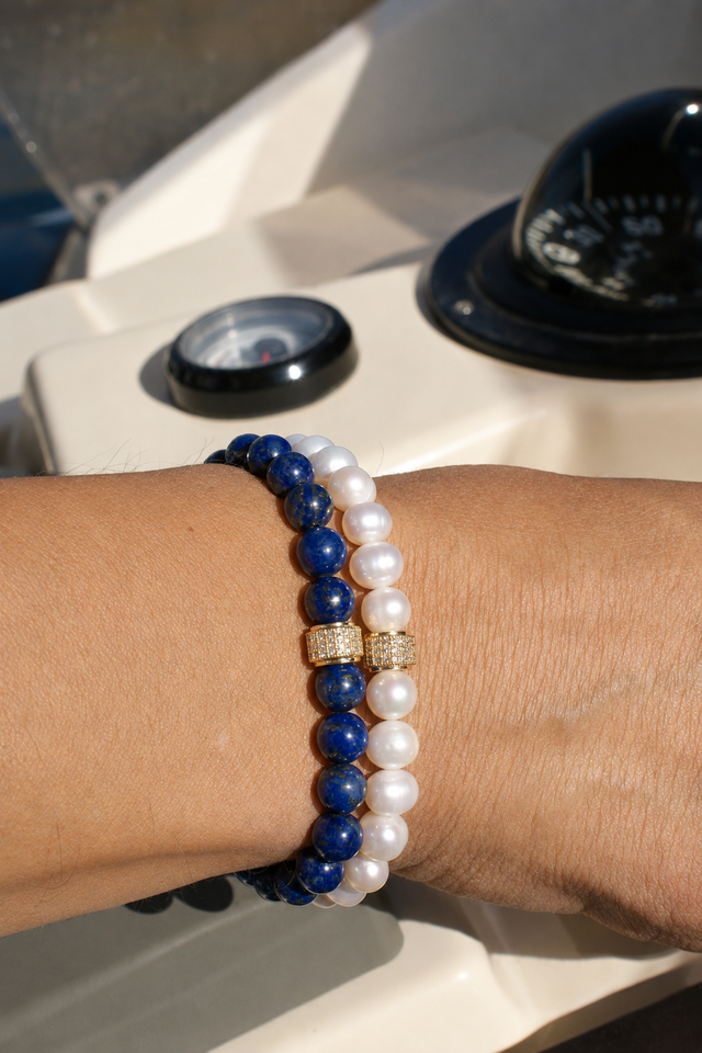 Duo de Bracelets Lapis Lazuli et Perles d'eau douce pour Homme