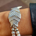 Bracelet perles d'eau douce et poisson articulé argent