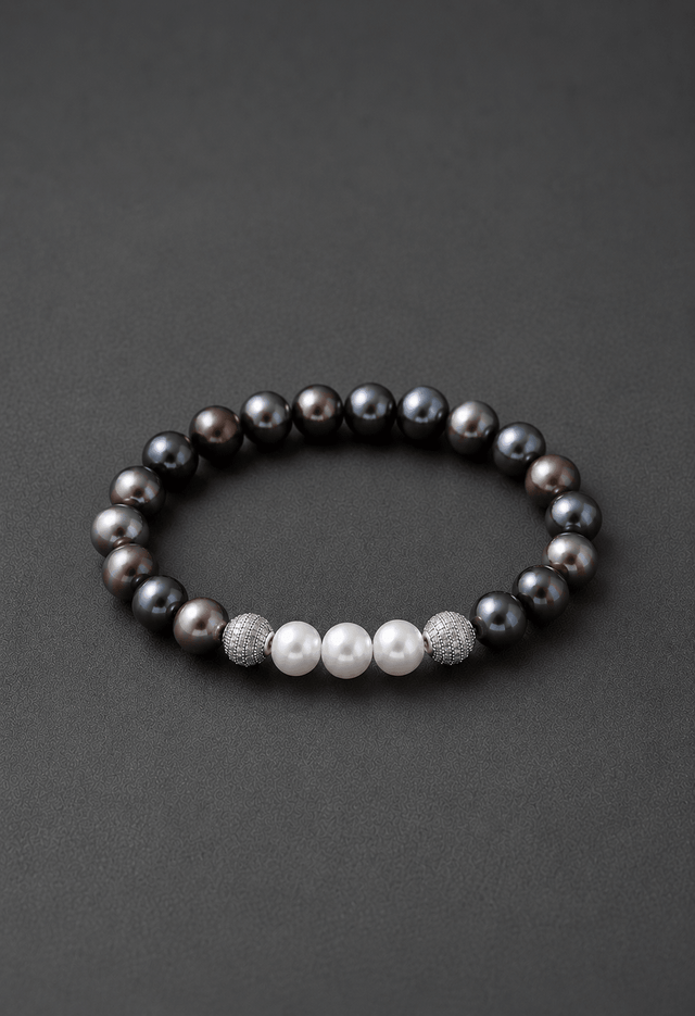 Bracelet Eclipse Perles d'eau douce noires et Or Blanc - NEIJE