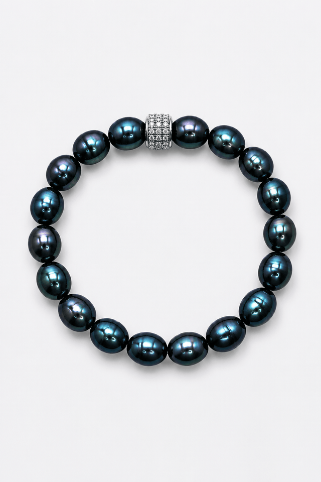 Bracelet Monte - Cristo Perles d'eau douce Noires Or Blanc - NEIJE