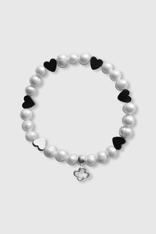 Bracelet en perles d'eau douce et hematite en coeur