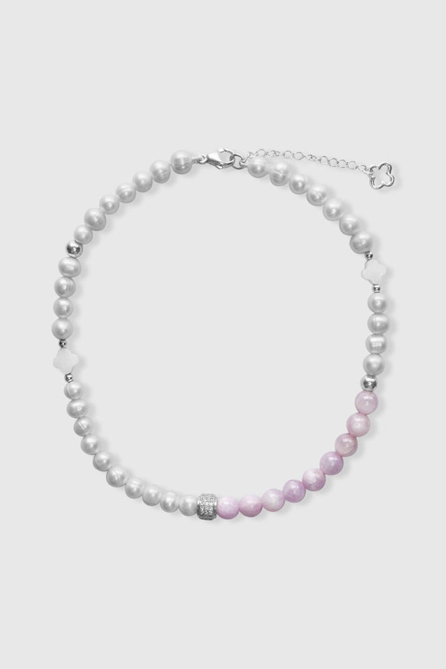 Collier en perles de culture et kunzite