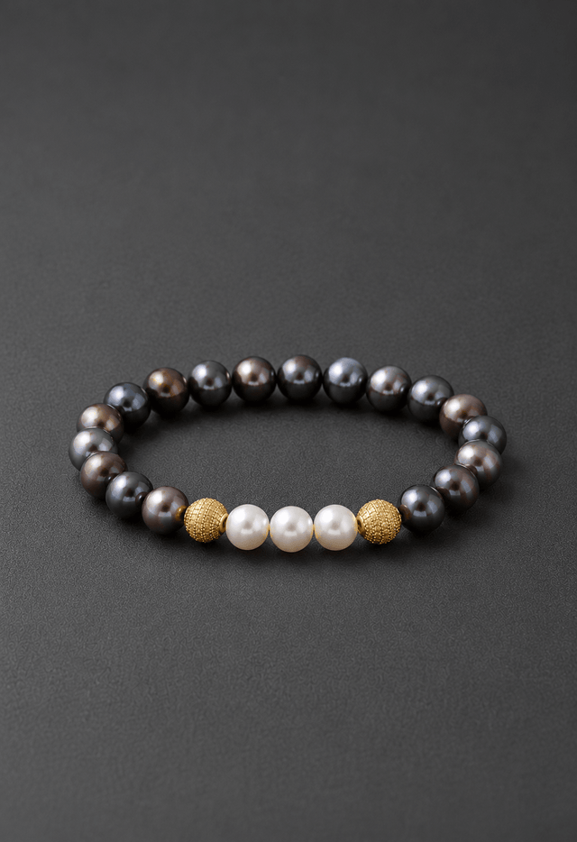 Bracelet Eclipse Perles d'eau douce noires et Or Jaune - NEIJE