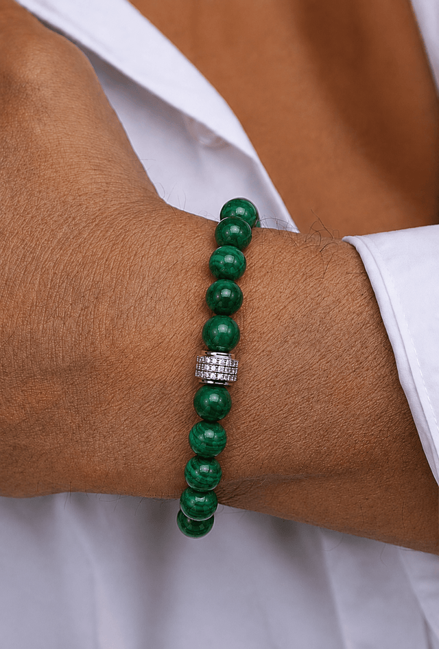 Bracelet Nomade Malachite - Or Blanc - NEIJE
