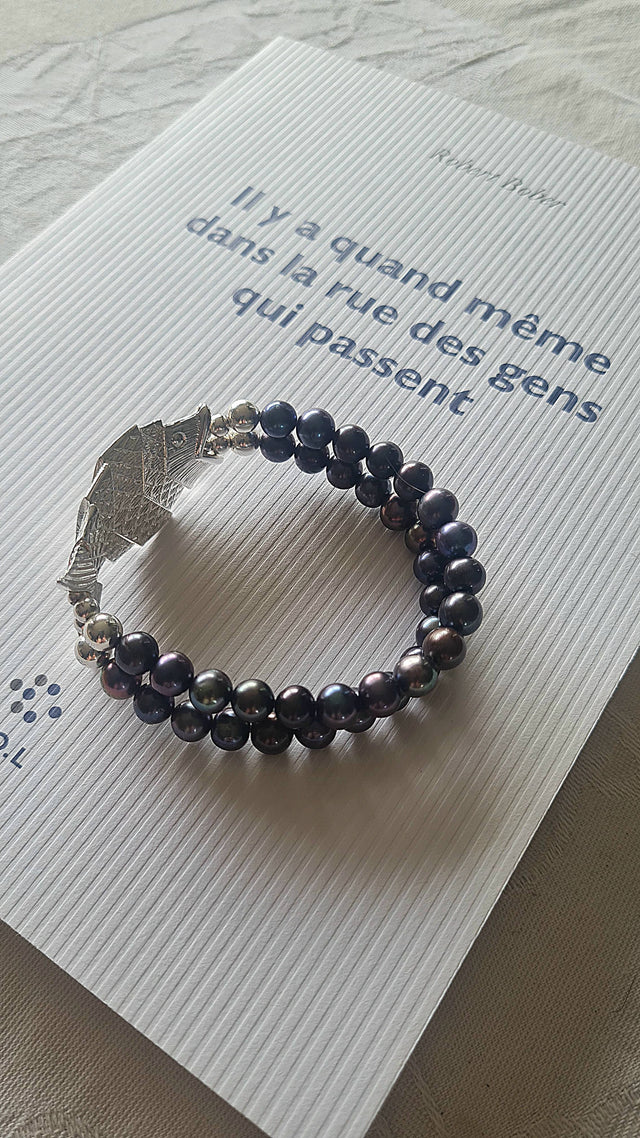 Bracelet Gefilte (Argent + Black Pearl)