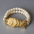 Bracelet Poisson Gefilte Perles de Culture Blanches et Or - NEIJE