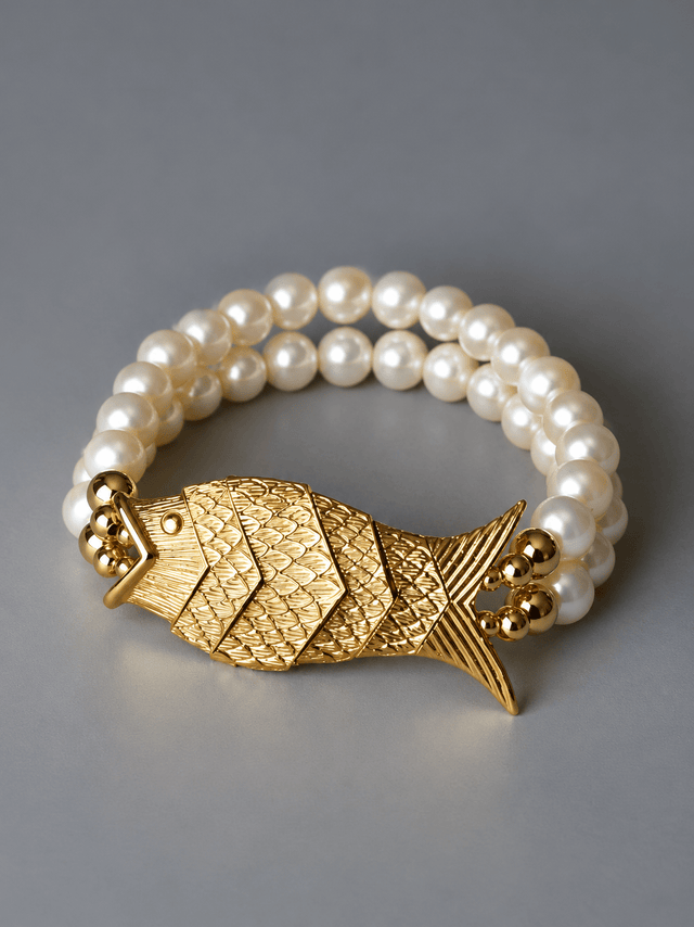 Bracelet Poisson Gefilte Perles de Culture Blanches et Or - NEIJE