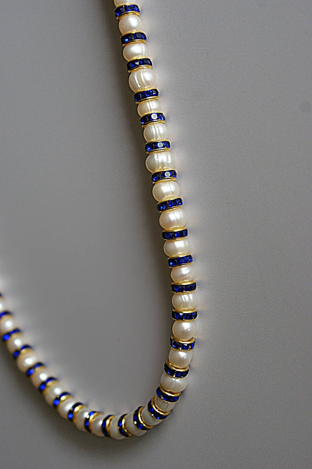 Collier Madame Bovary Perles de Culture et Strass Bleu - NEIJE